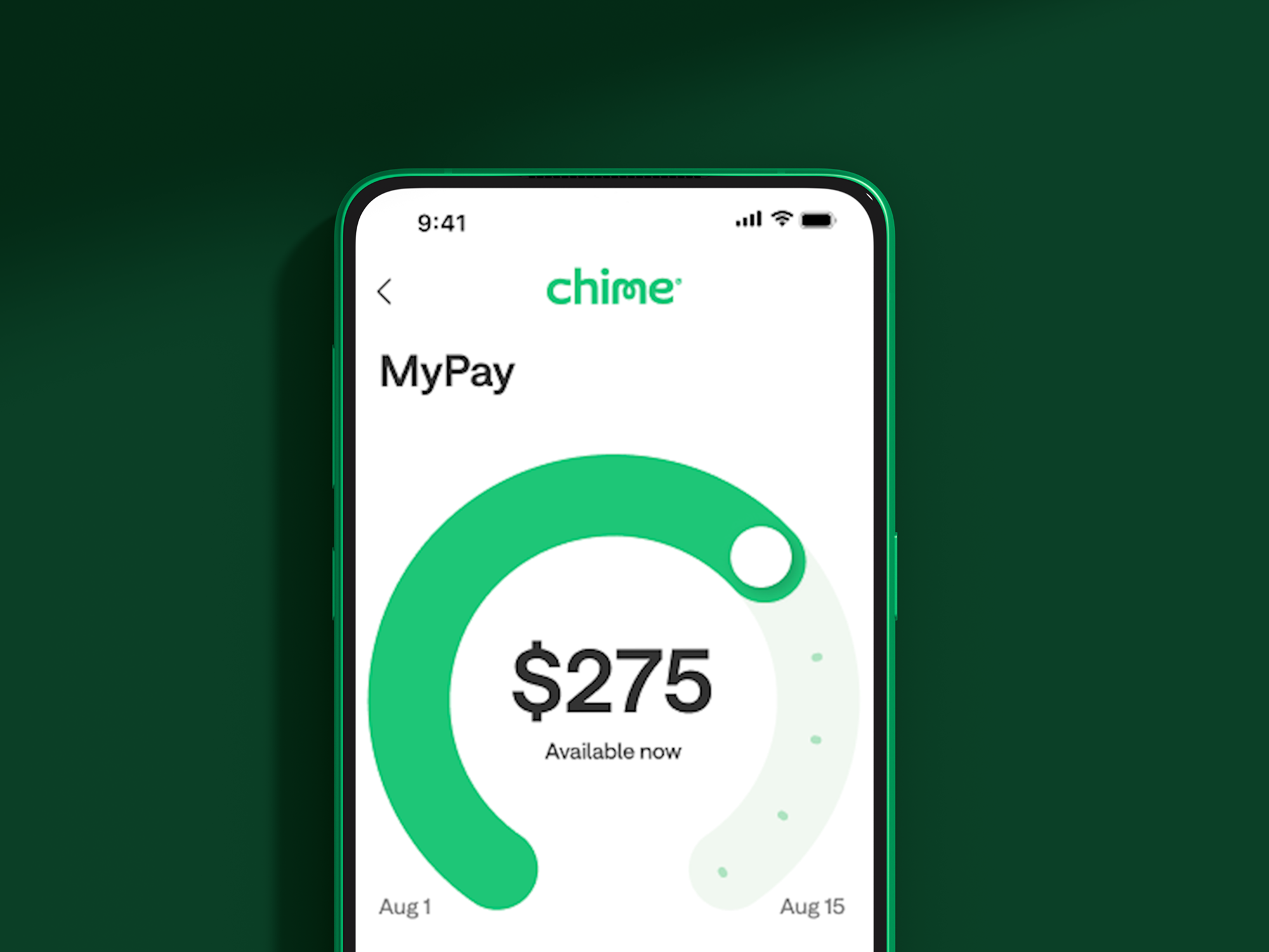 App screen showing $275 available now