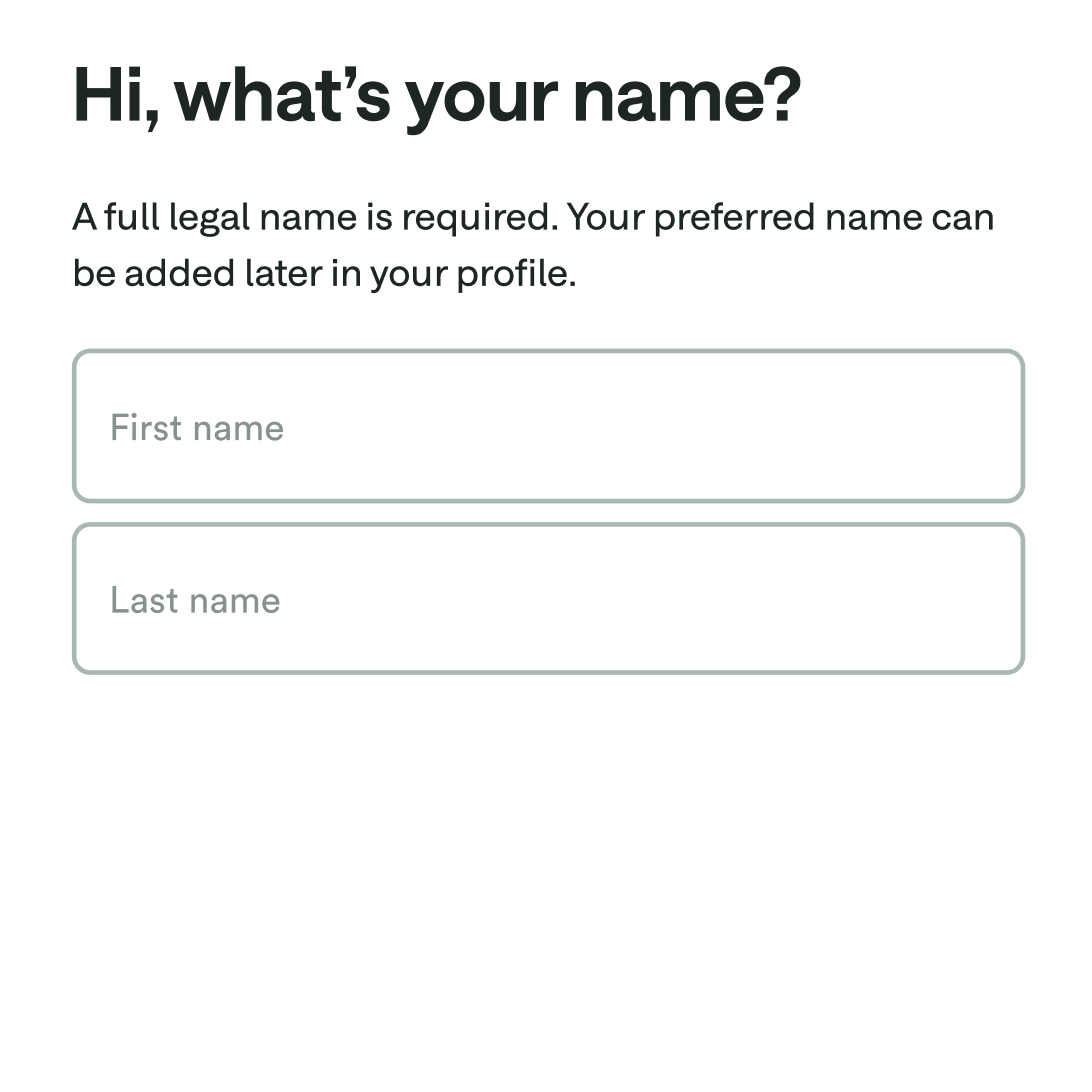 Hi what's your name? Enrollment step screenshot