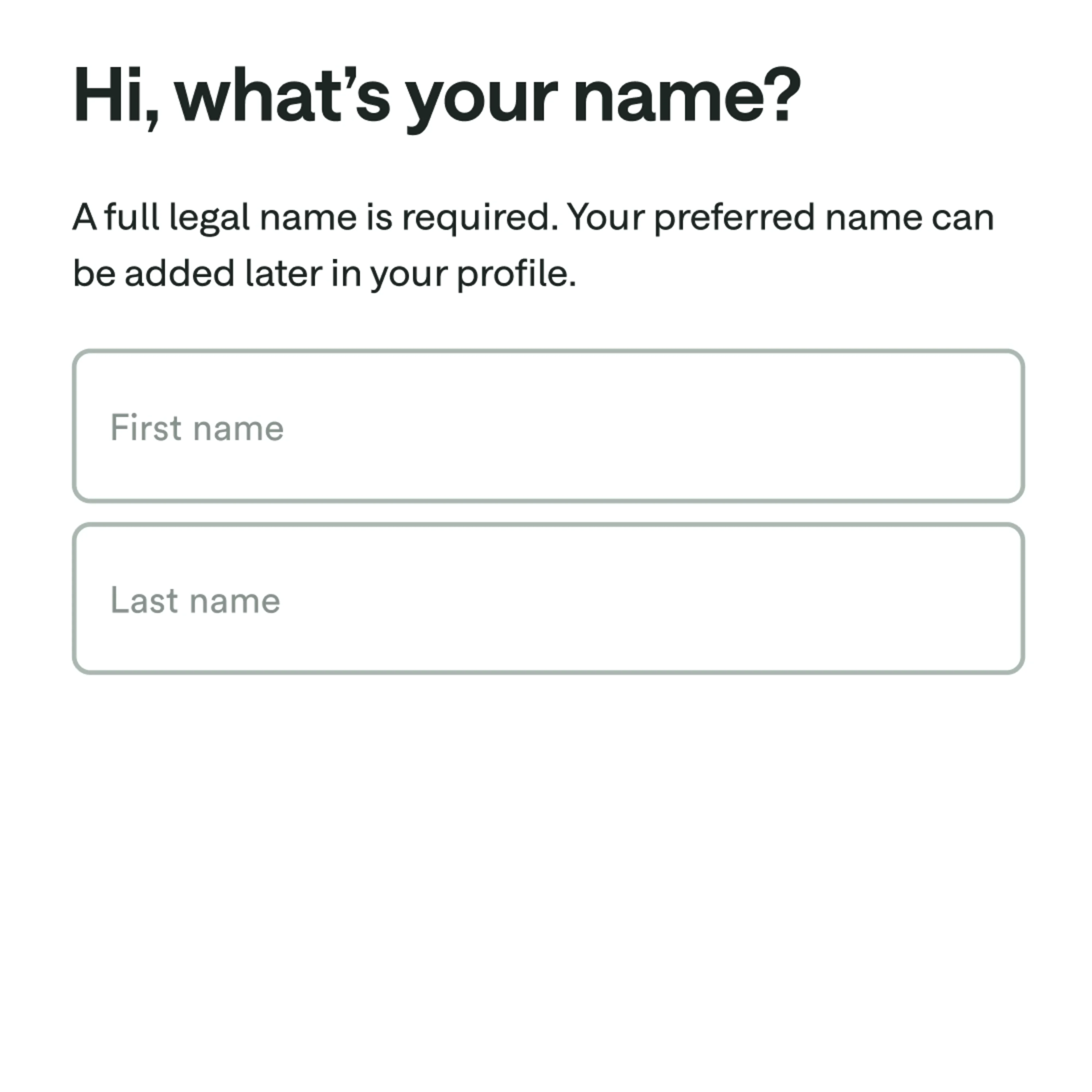 Hi what's your name? Enrollment step screenshot