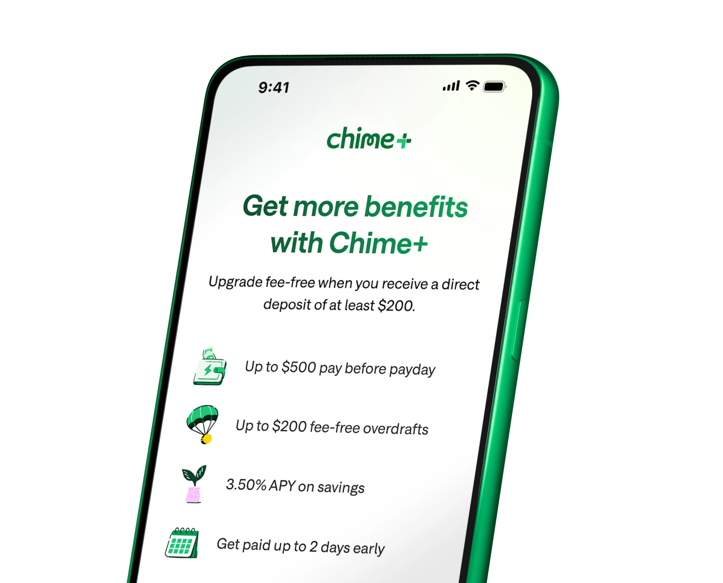 get more benefits with Chime+ mobile screen