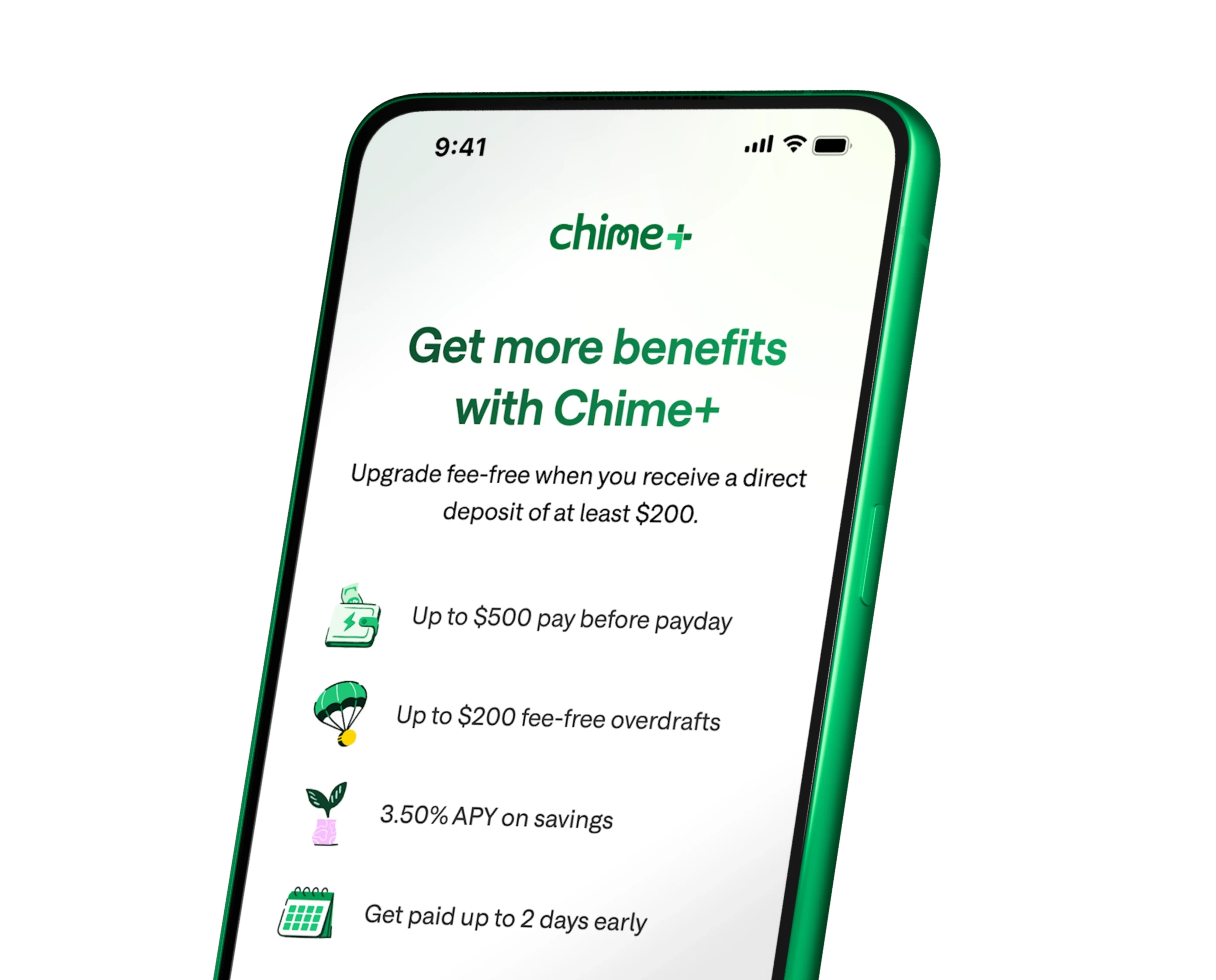 get more benefits with Chime+ mobile screen