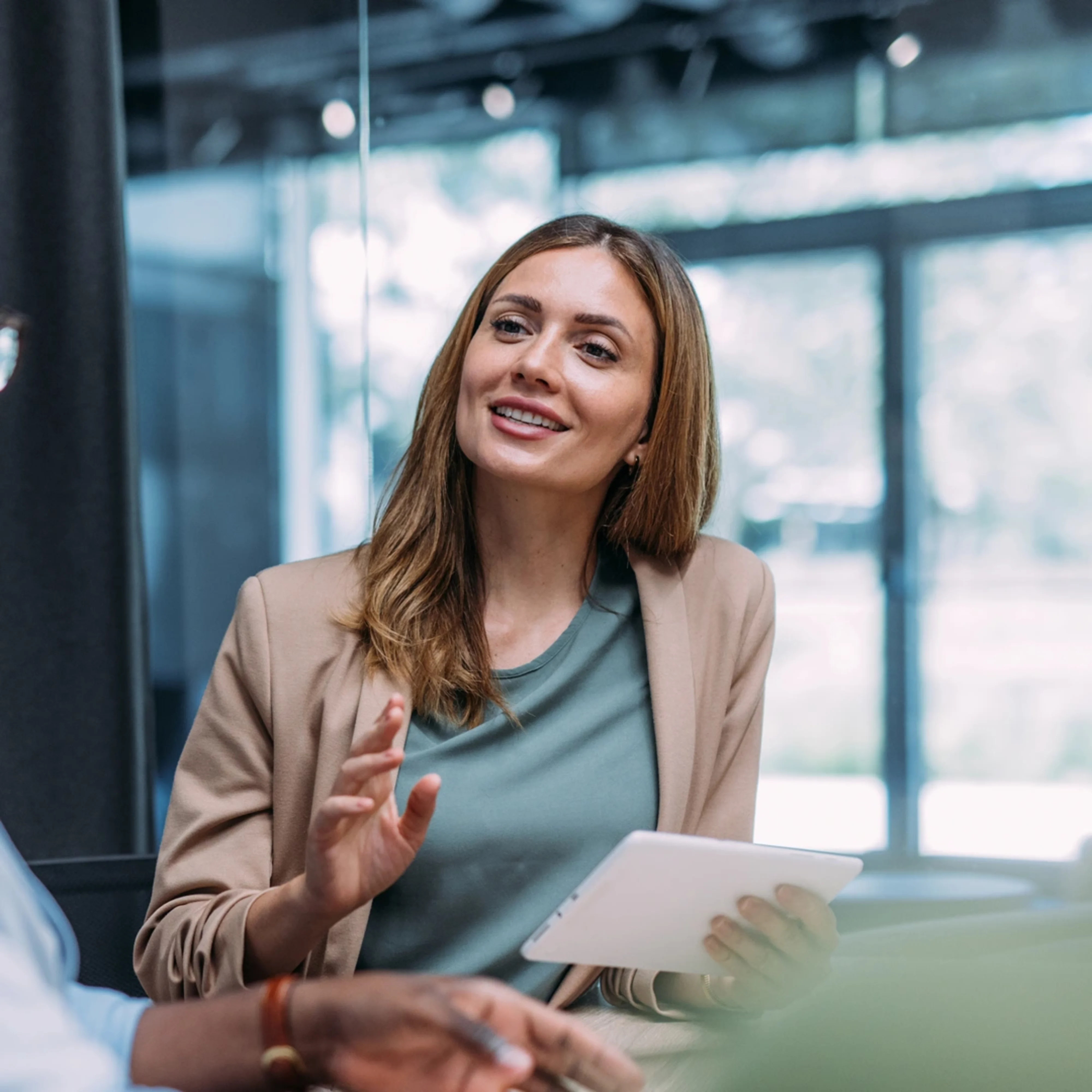 Professional woman in a business discussion.