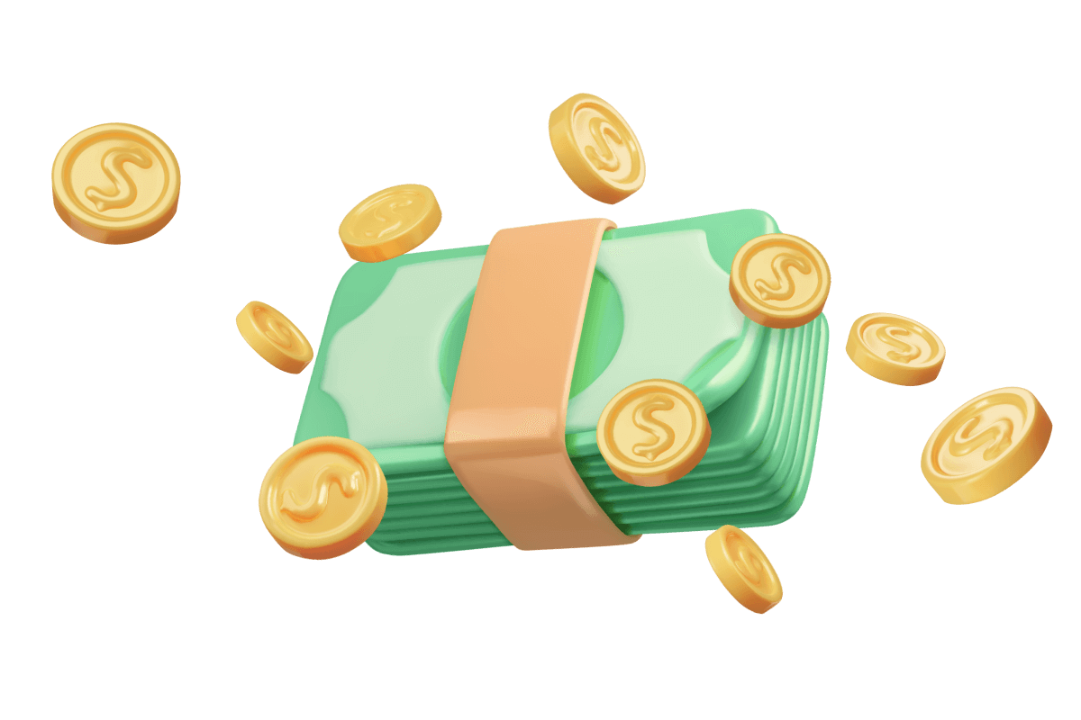 Image of paper cash with coins
