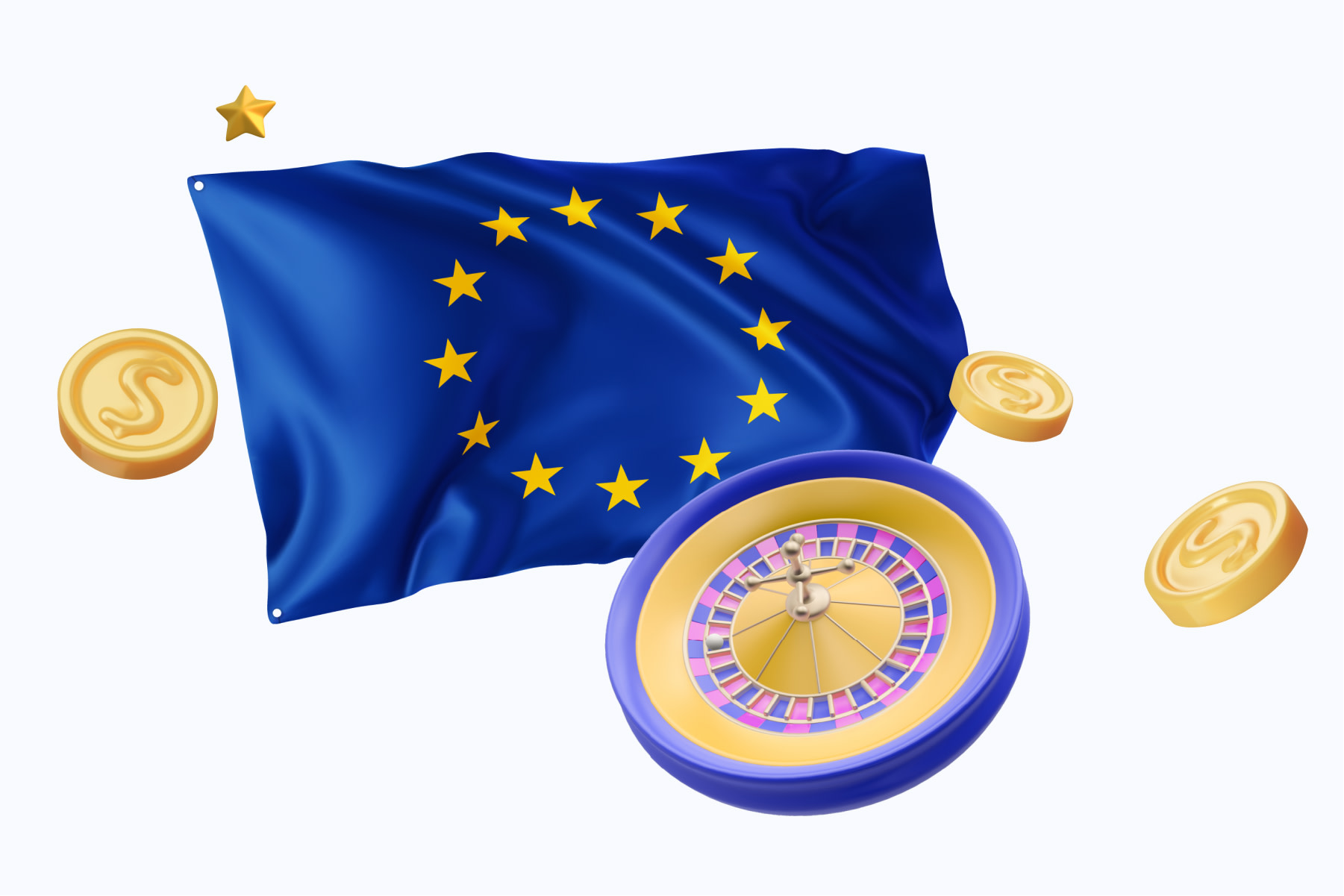 Image of an EU flag with a Roulette wheel