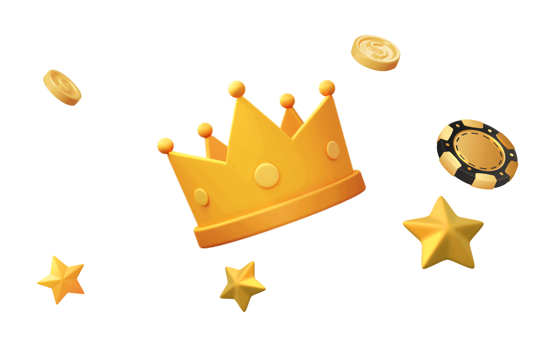 Image of a fancy crown with stars and a casino chip