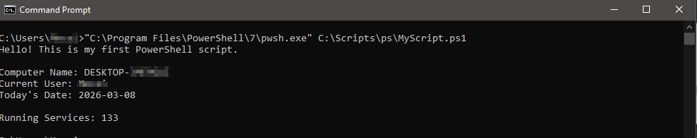 run the script from the command line with PowerShell v7