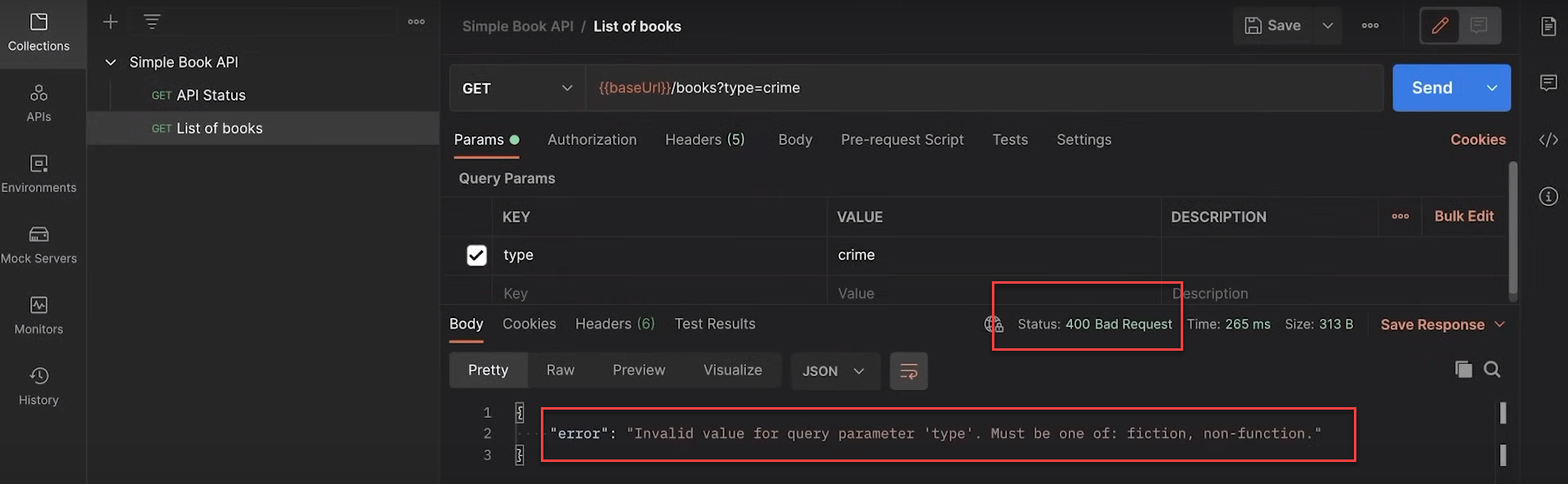 API Testing with Postman - Query Parameters Status 400 Bad Request