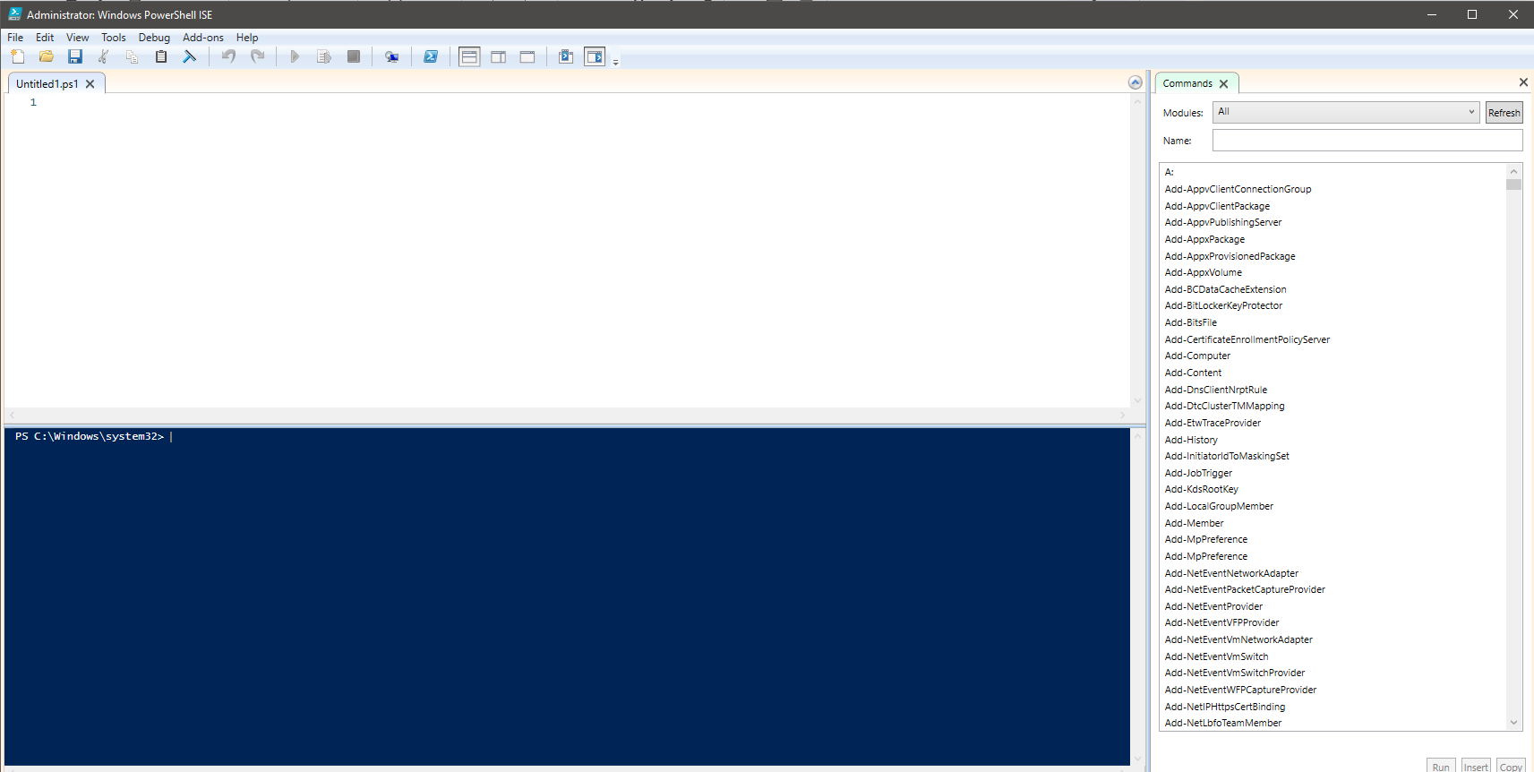 A blank script in PowerShell ISE
