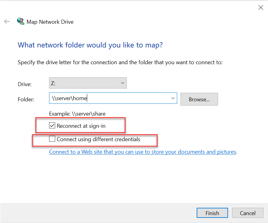 How to Map a Network Drive - Optional Settings