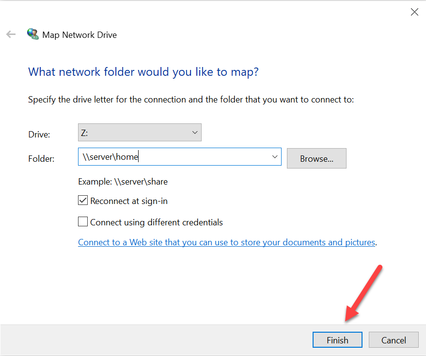 How to Map a Network Drive - Finish the Setup