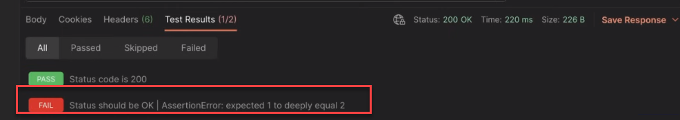 API Test Automation with Postman - Assertion Error expected 1