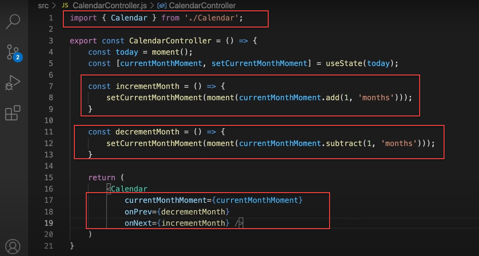 CalenderController - How it Looks in Code