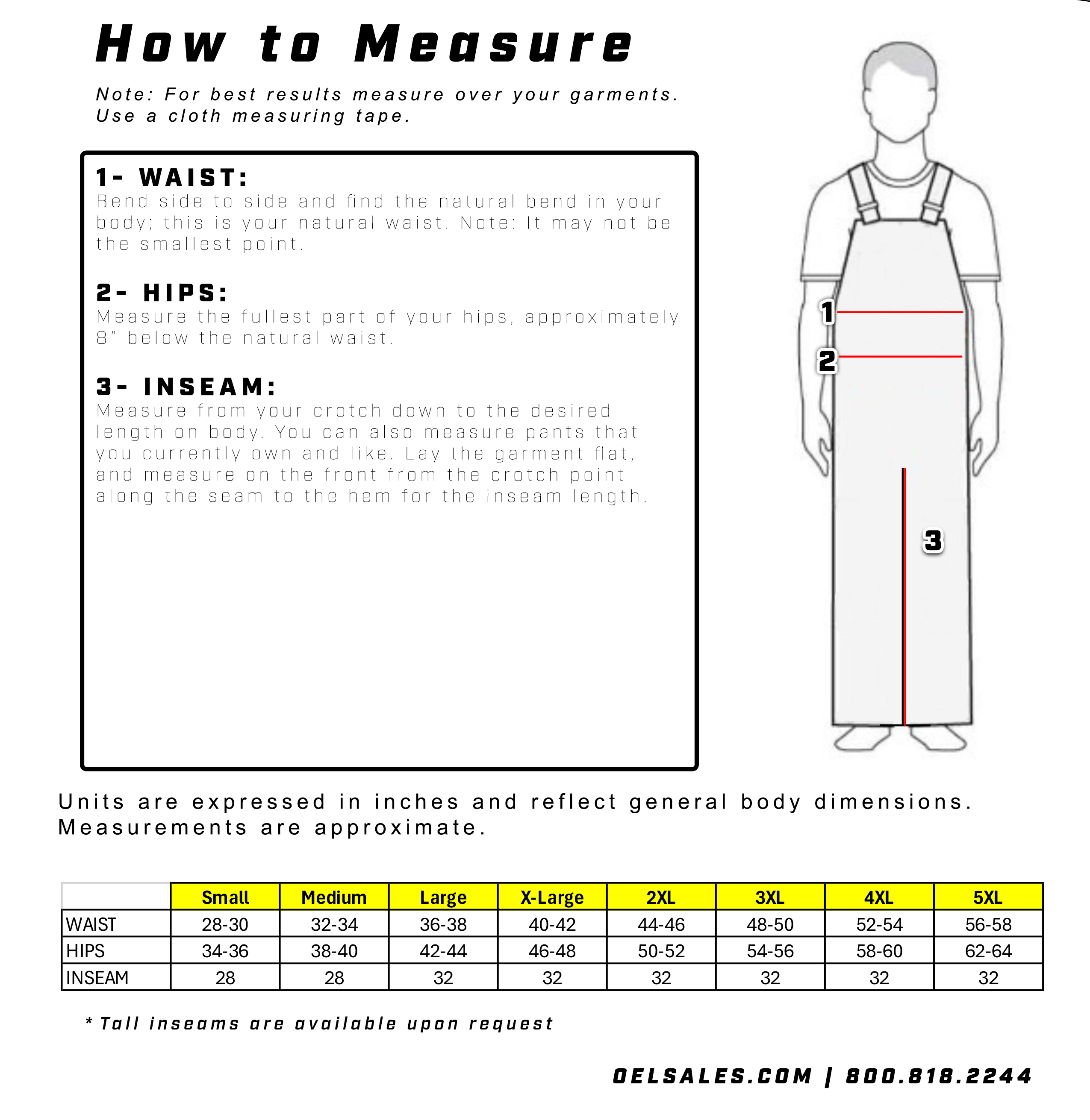 OEL Mens Bibs Sizing