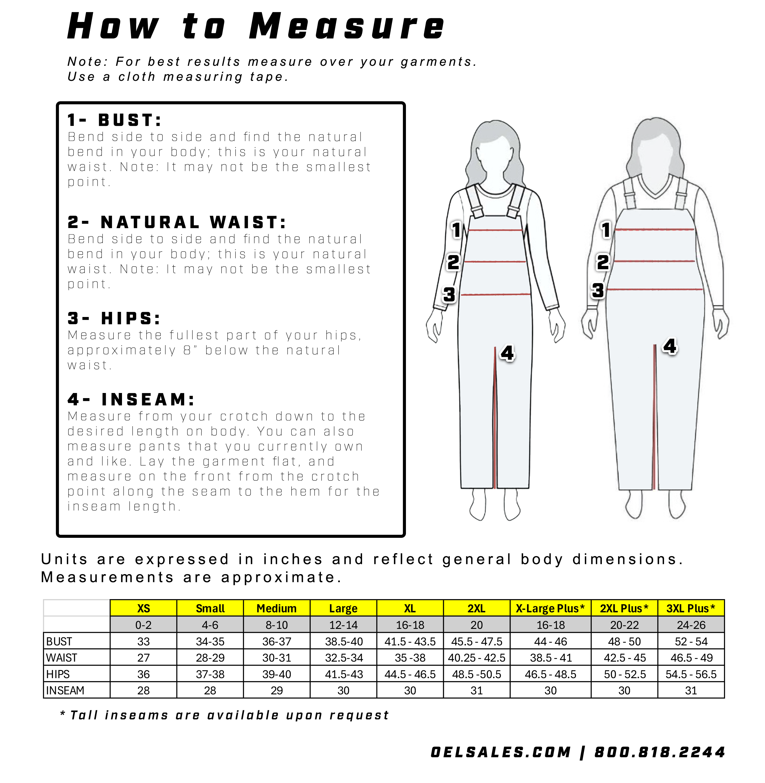 OEL Womens Bib Sizing