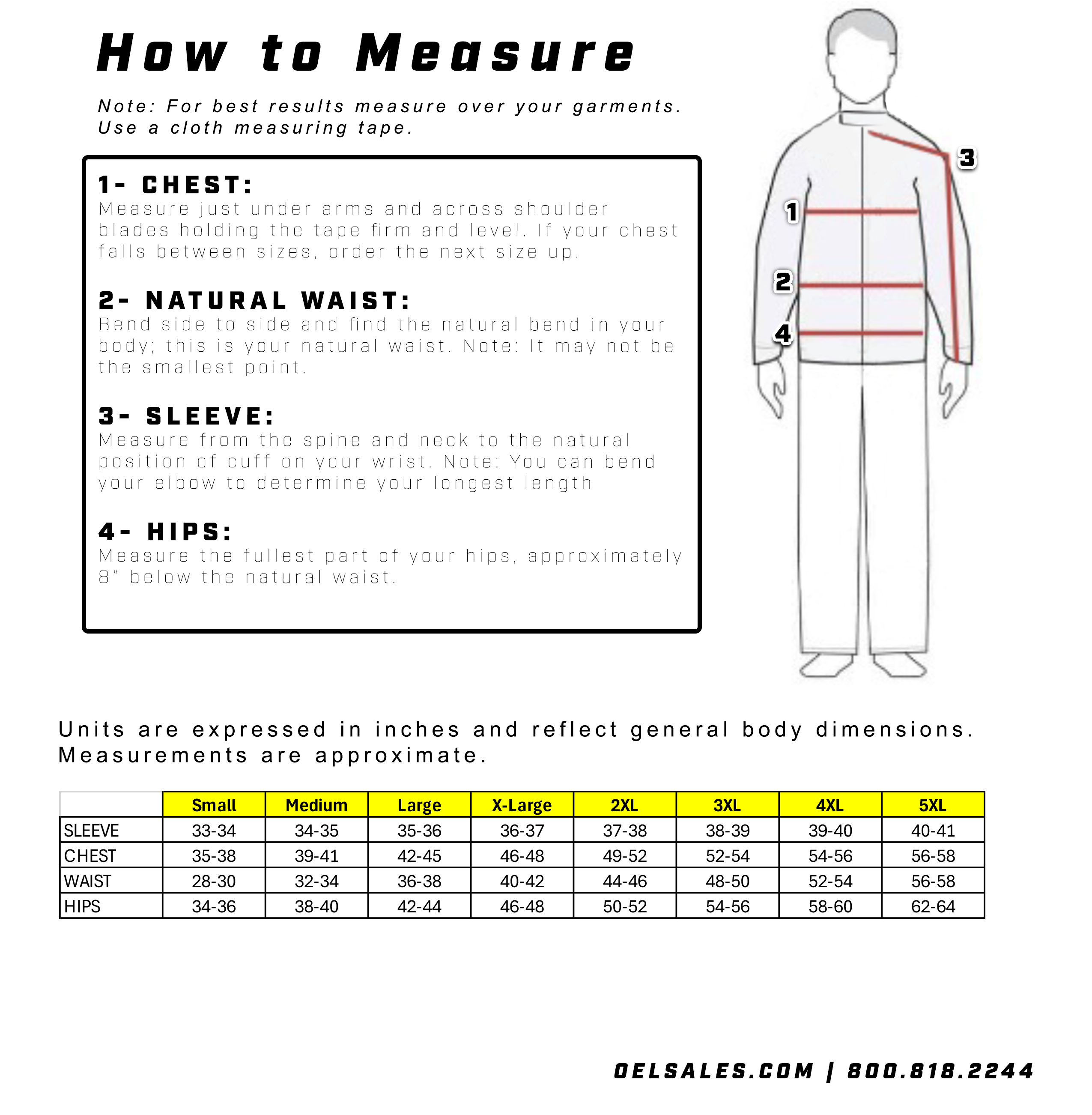 OEL Mens Jacket Sizing