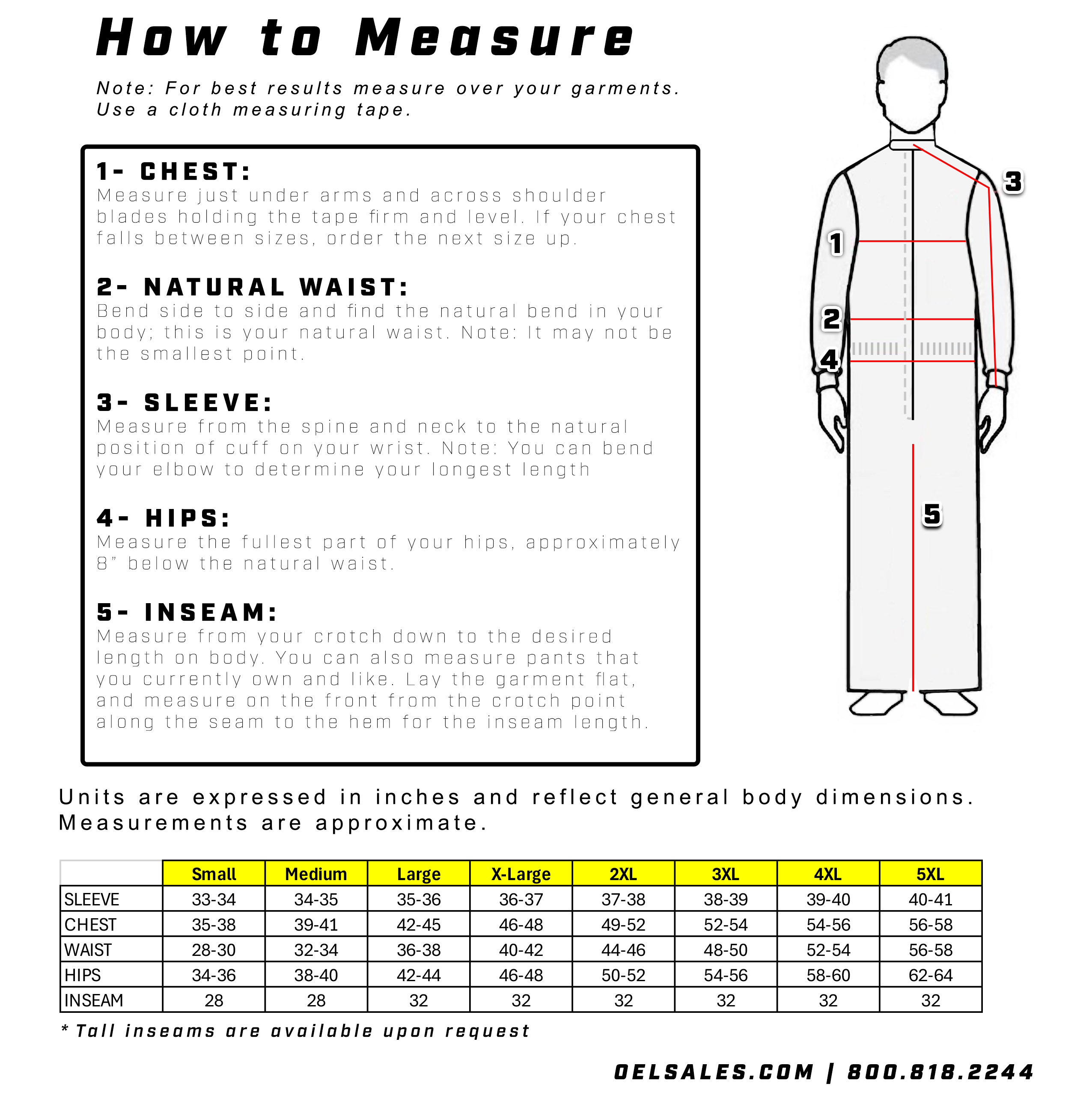 OEL Mens Coverall Sizing