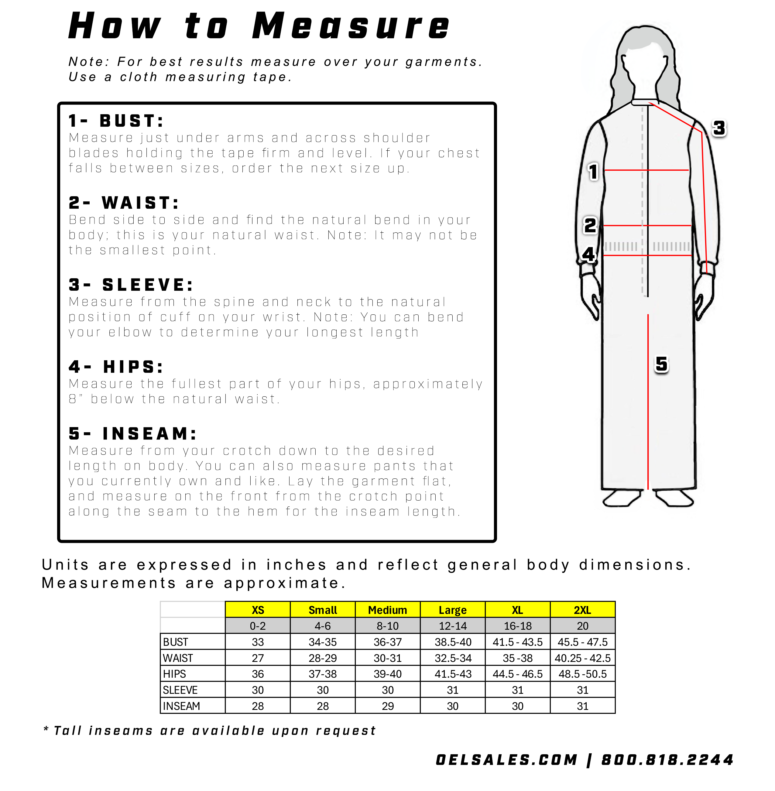 OEL Womens Coverall Sizing