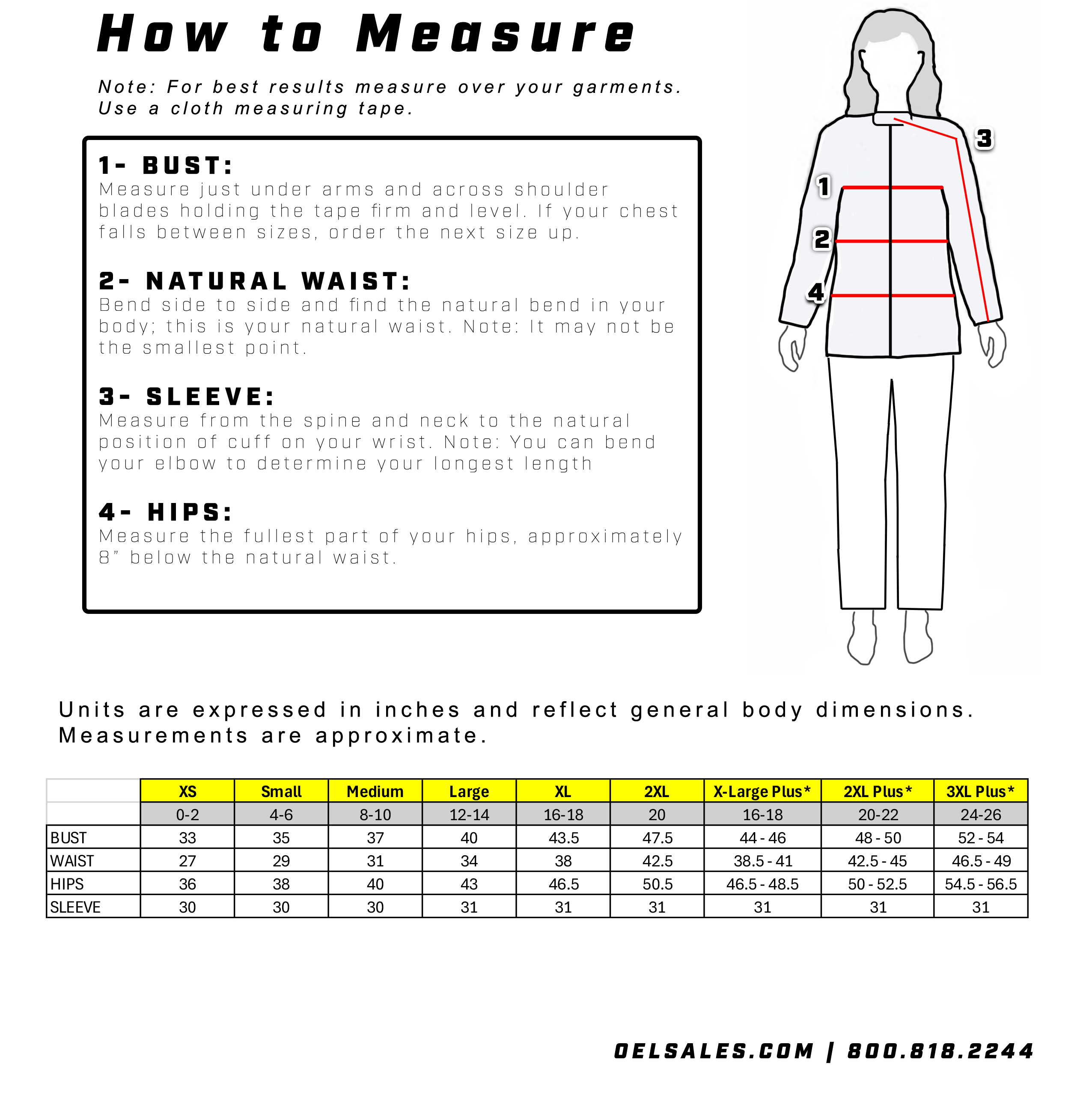 OEL Womens Jacket Sizing