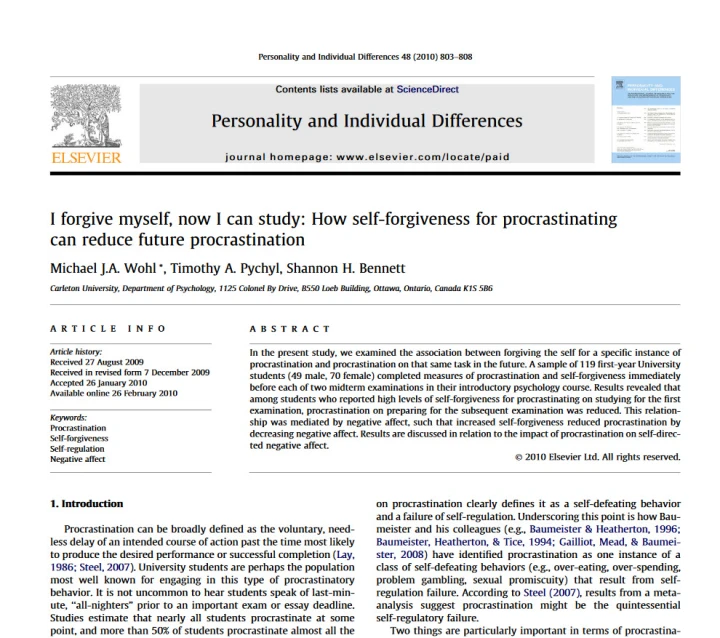 procrastination study on self forgiveness