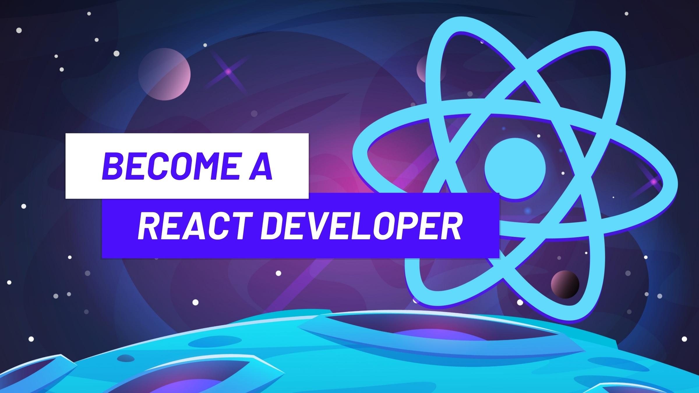 Become A React Developer Job banner image showing job scops