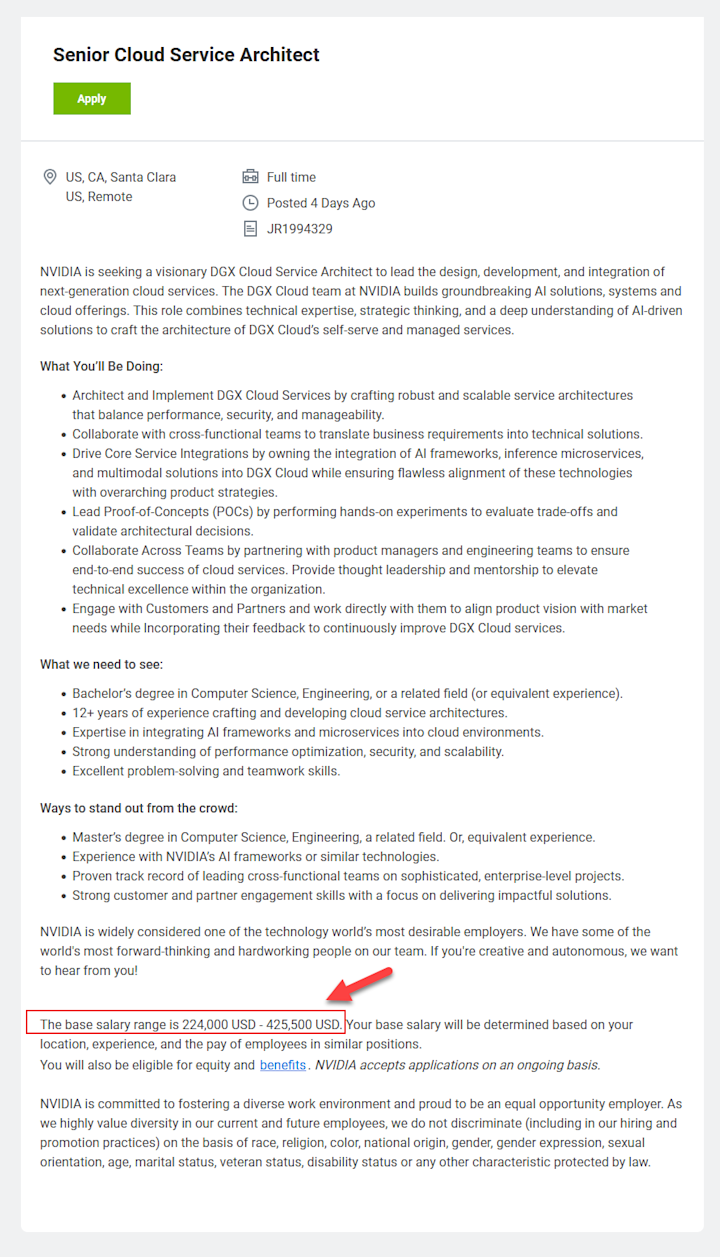 nvidia senior cloud architect position