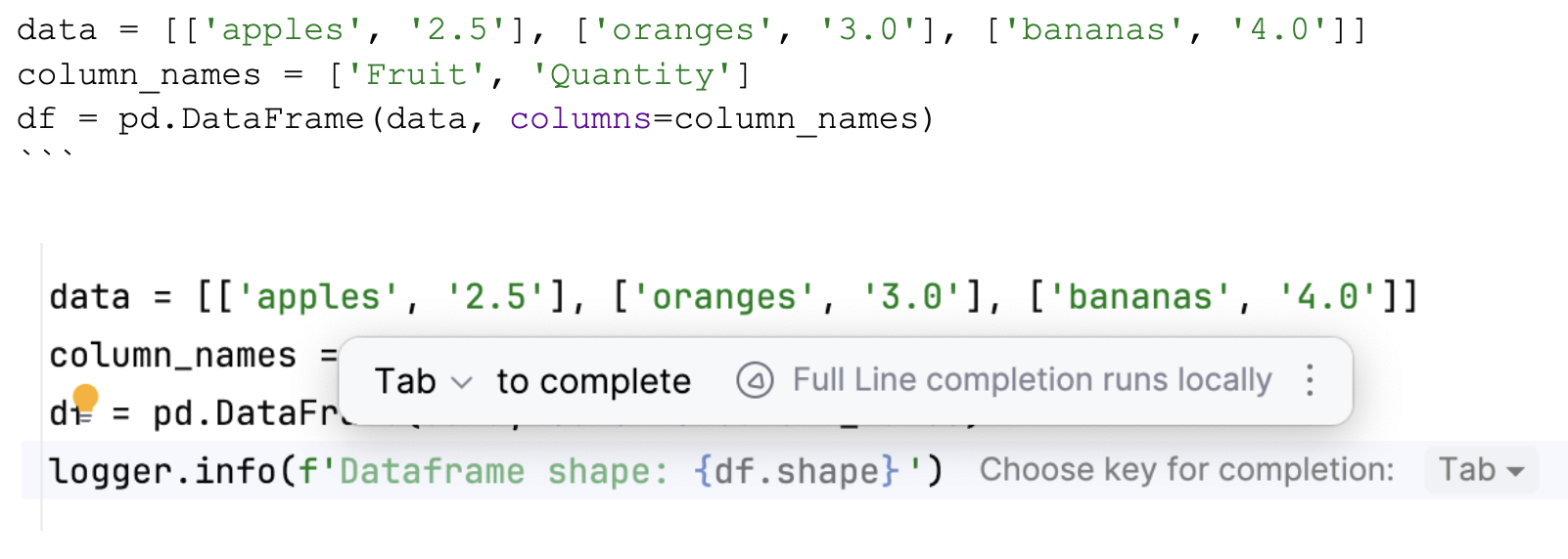single-line-code-completion