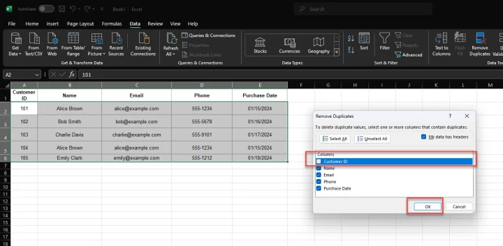 DESELECT COLUMN