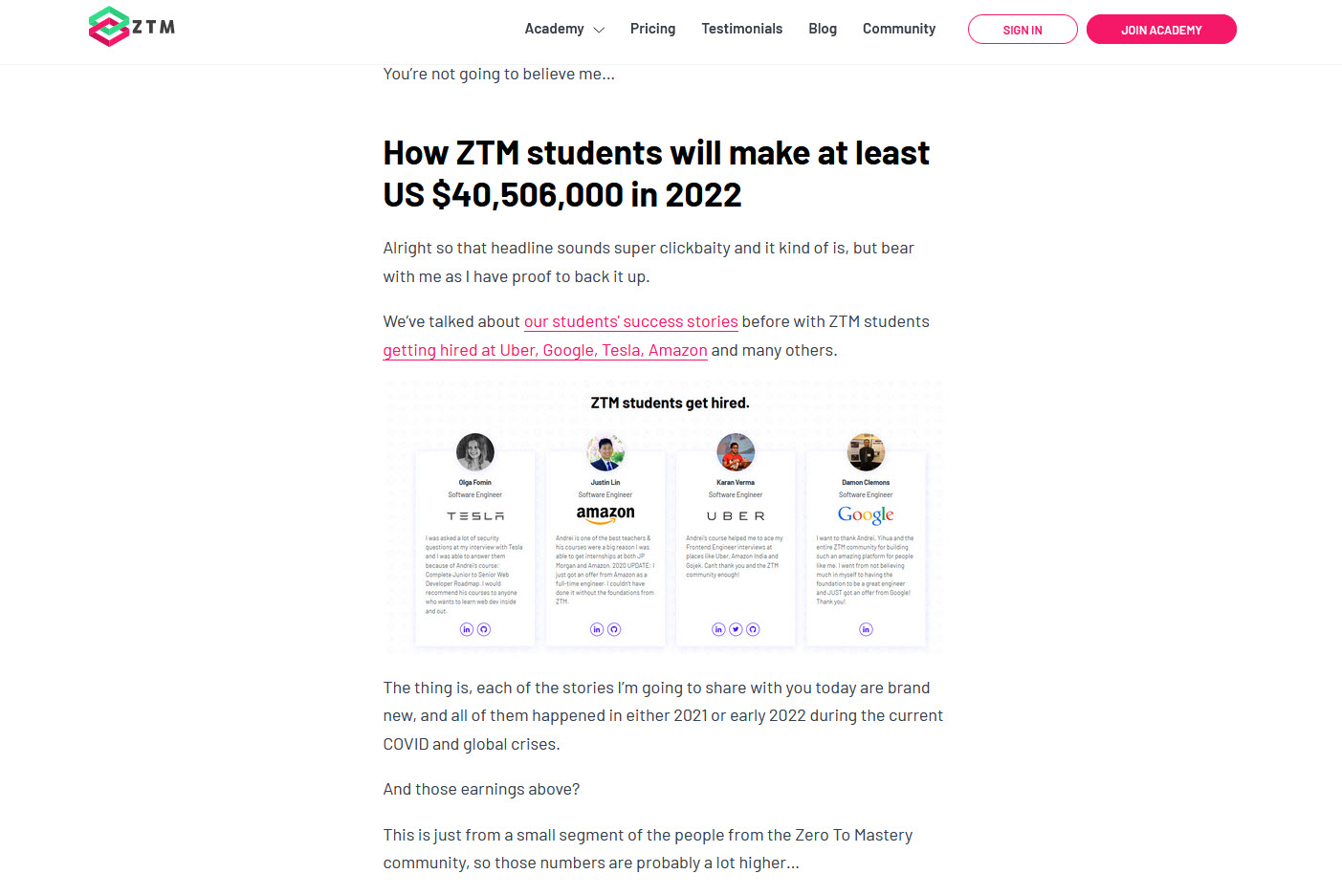 ZTM student programmer success stories