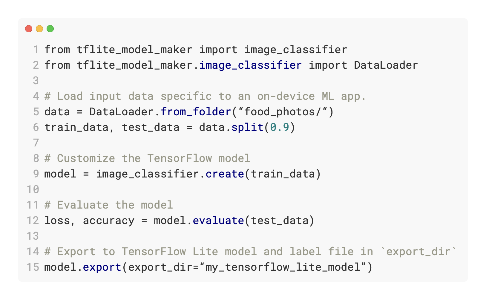 Example of using the TensorFlow Lite Model Maker library