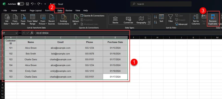 highlight and select remove duplicates