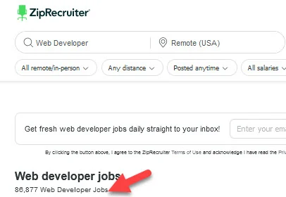 current number of web dev jobs