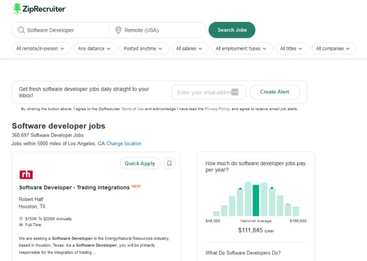 number of software developer jobs in usa right now