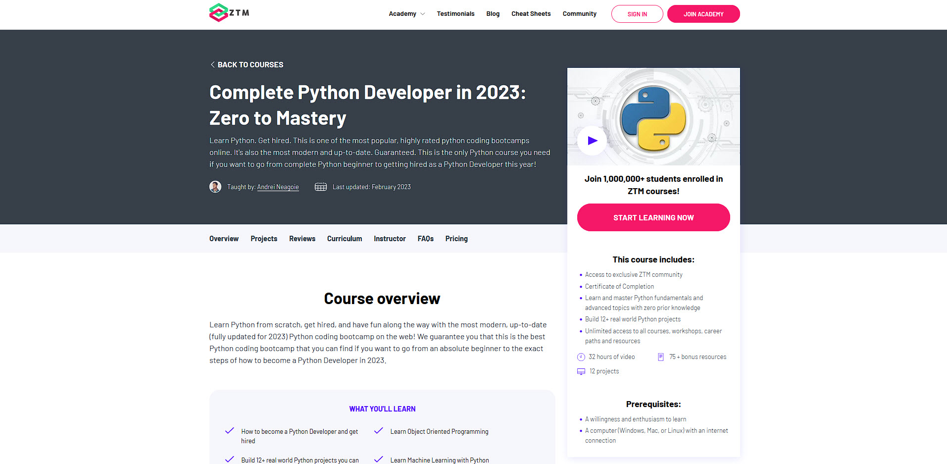 ztm complete python developer course 2022