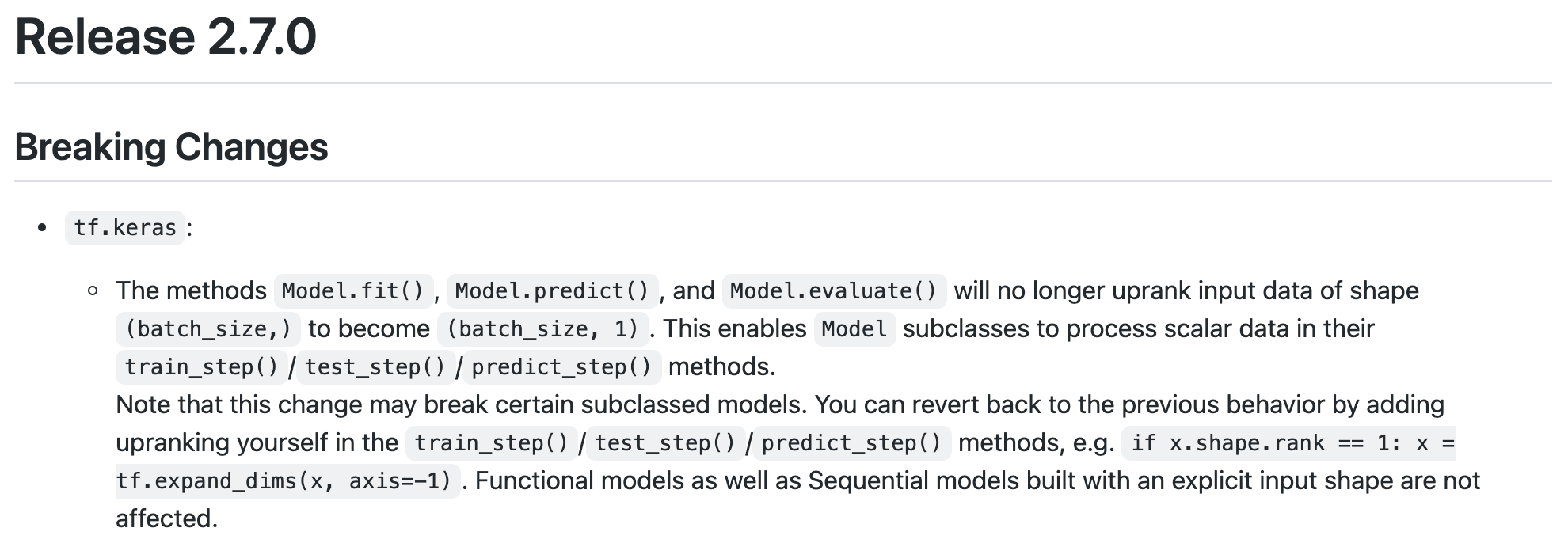 TensorFlow release notes - breaking changes