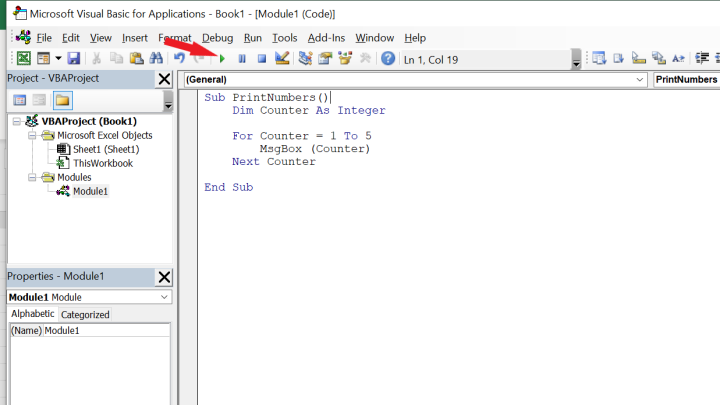 For Next loop example in excel