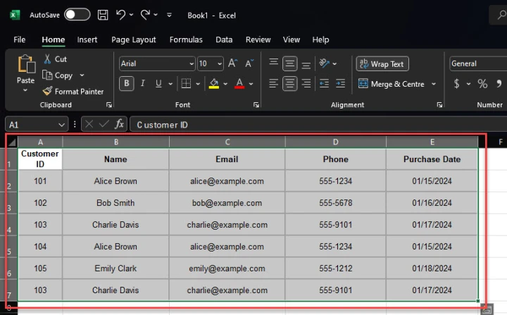 select your data range