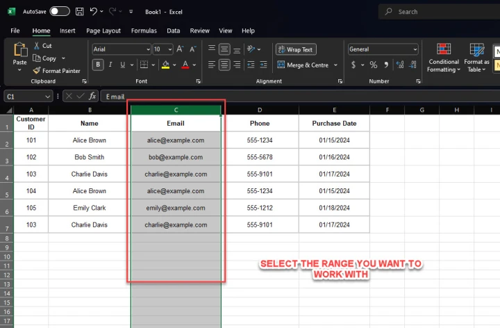 SELECT THE RANGE FOR CONDITIONAL FORMATTING