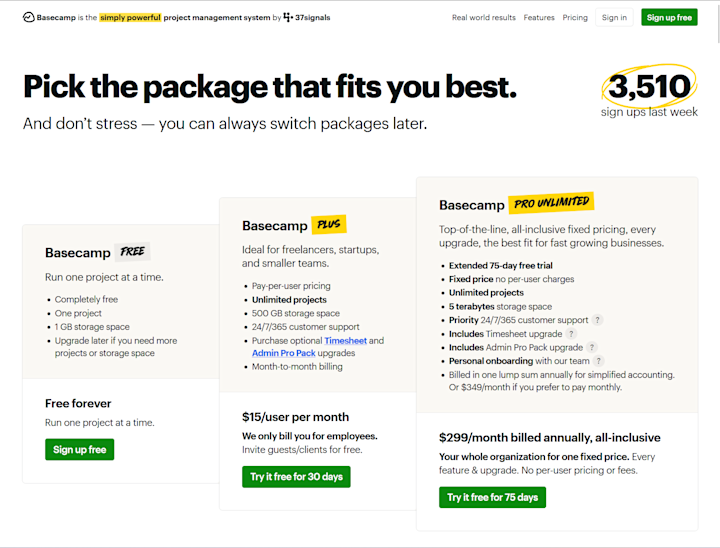 basecamp pricing