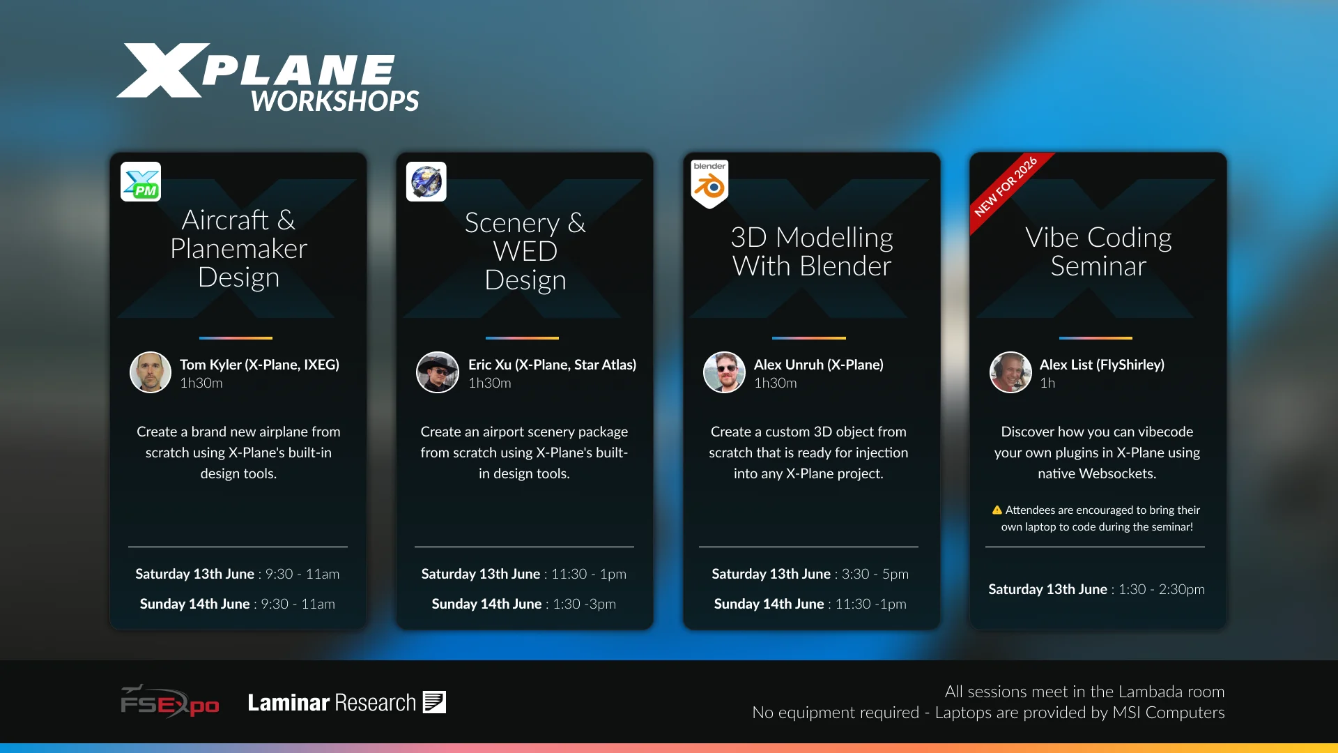 X-Plane Workshops Schedule