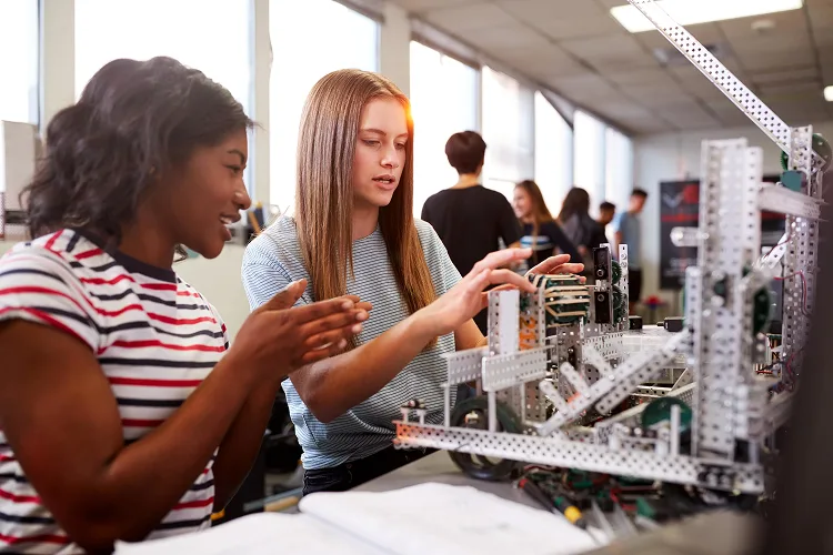 Girls in an engineering class
