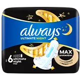 Always Ultra Pads Ultimate Night (Size 6) With Wings