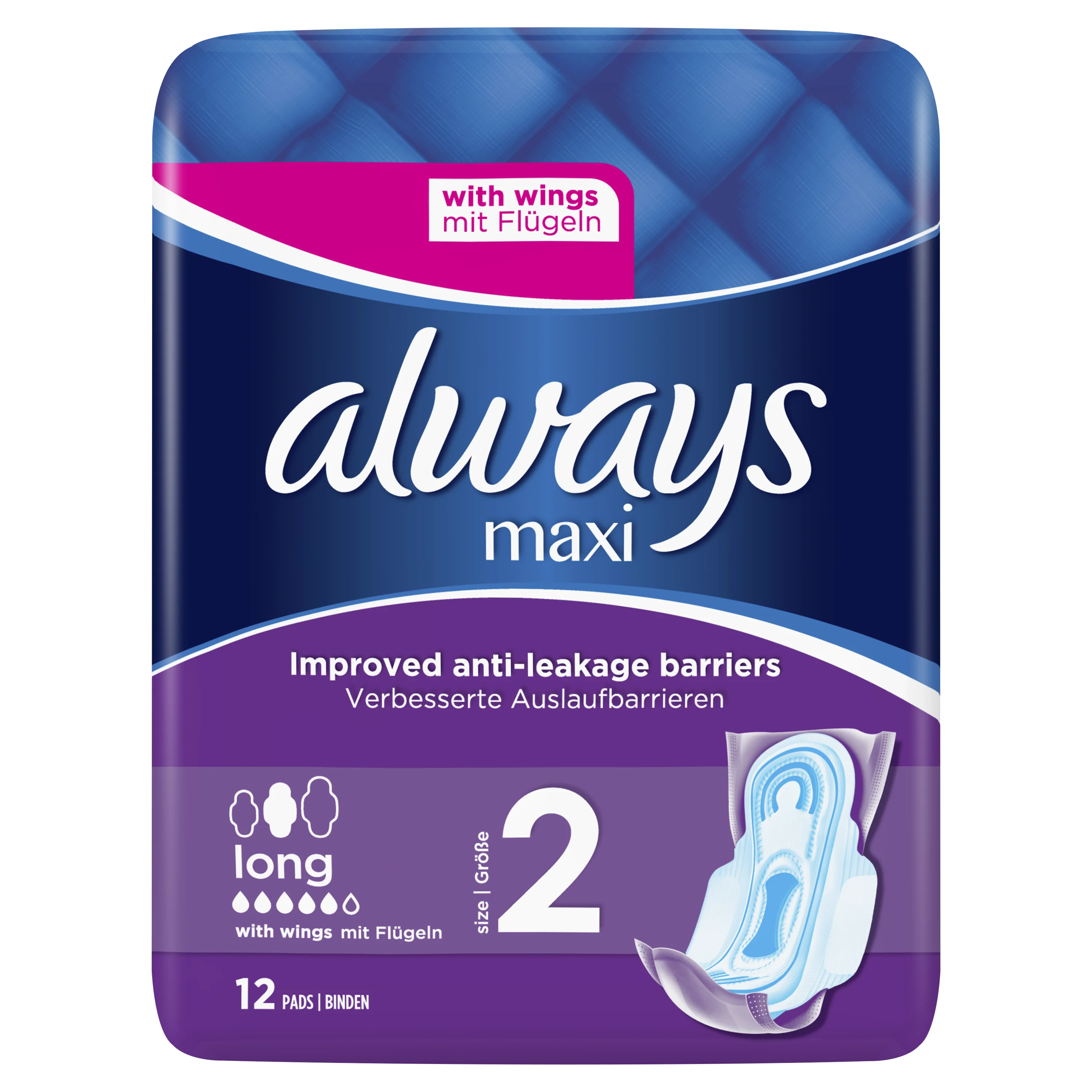 Always Maxi Long (Size 2) Sanitary Pads With Wings