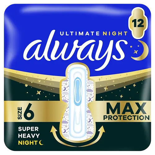 Always Ultra Ultimate Night (Size 6) period pads with wings