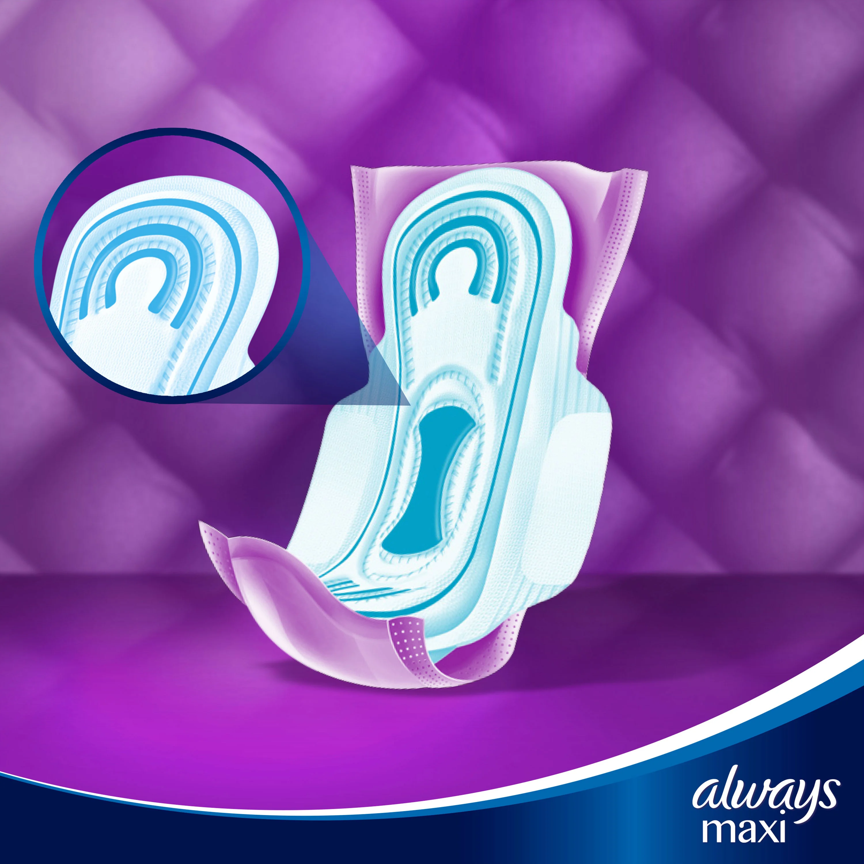 Extra absorbent core in Always Maxi sanitary pad