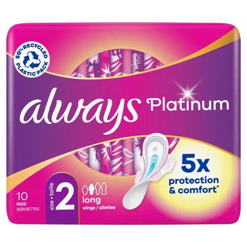 Always Platinum Long (Size 2) Sanitary Pads With Wings
