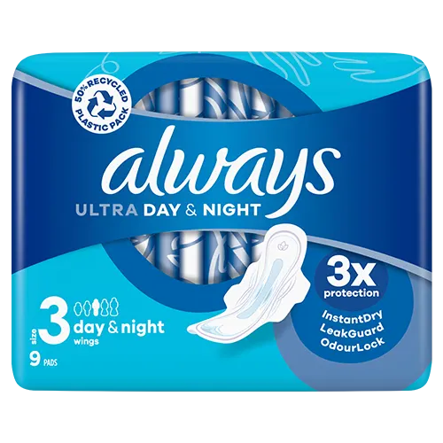 Always Ultra Day & Night (Size 3) Sanitary Pads With Wings 9 ct
