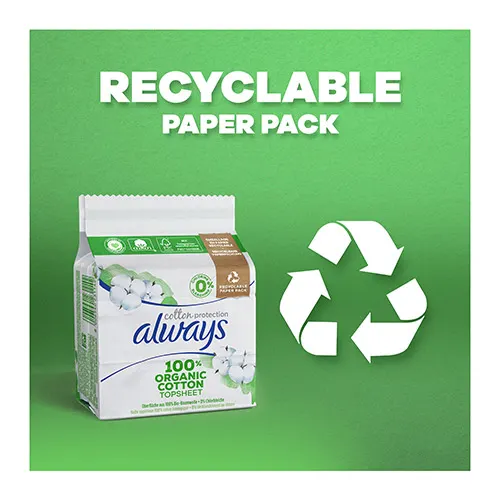 Recyclable paper pack of Always Cotton Protection sanitary towels