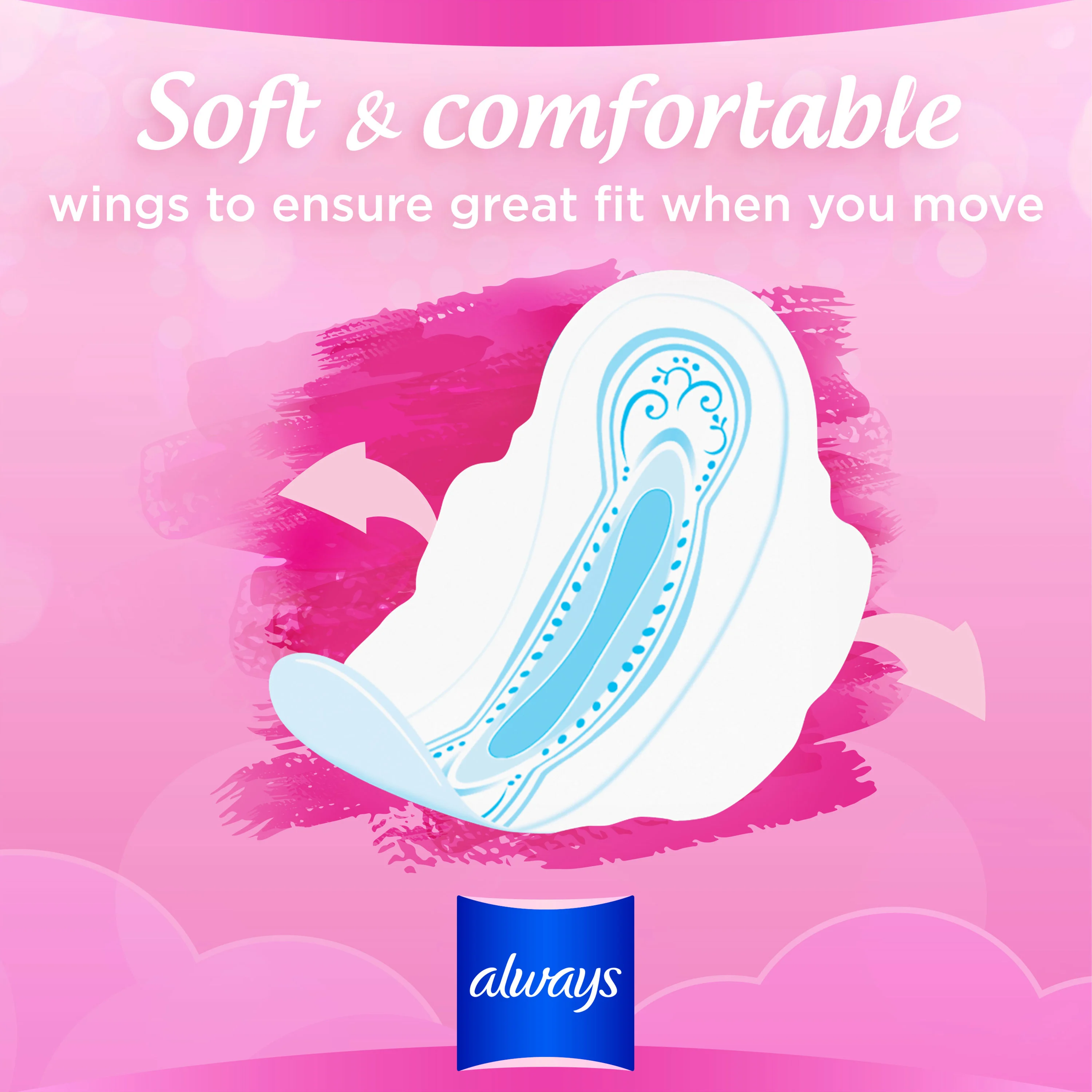 Soft and comfortable wings of Always Sensitive sanitary pad to ensure great fit when you move