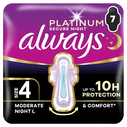 Always Platinum Secure Night (Size 4) Sanitary Pads With Wings