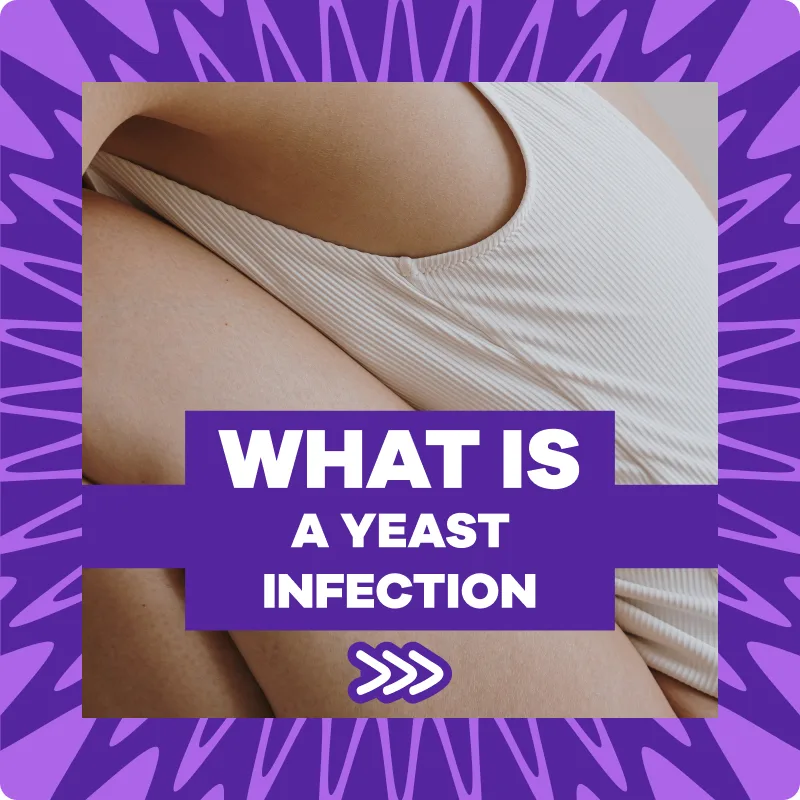 Crouching body of a woman with the message what is a yeast infection